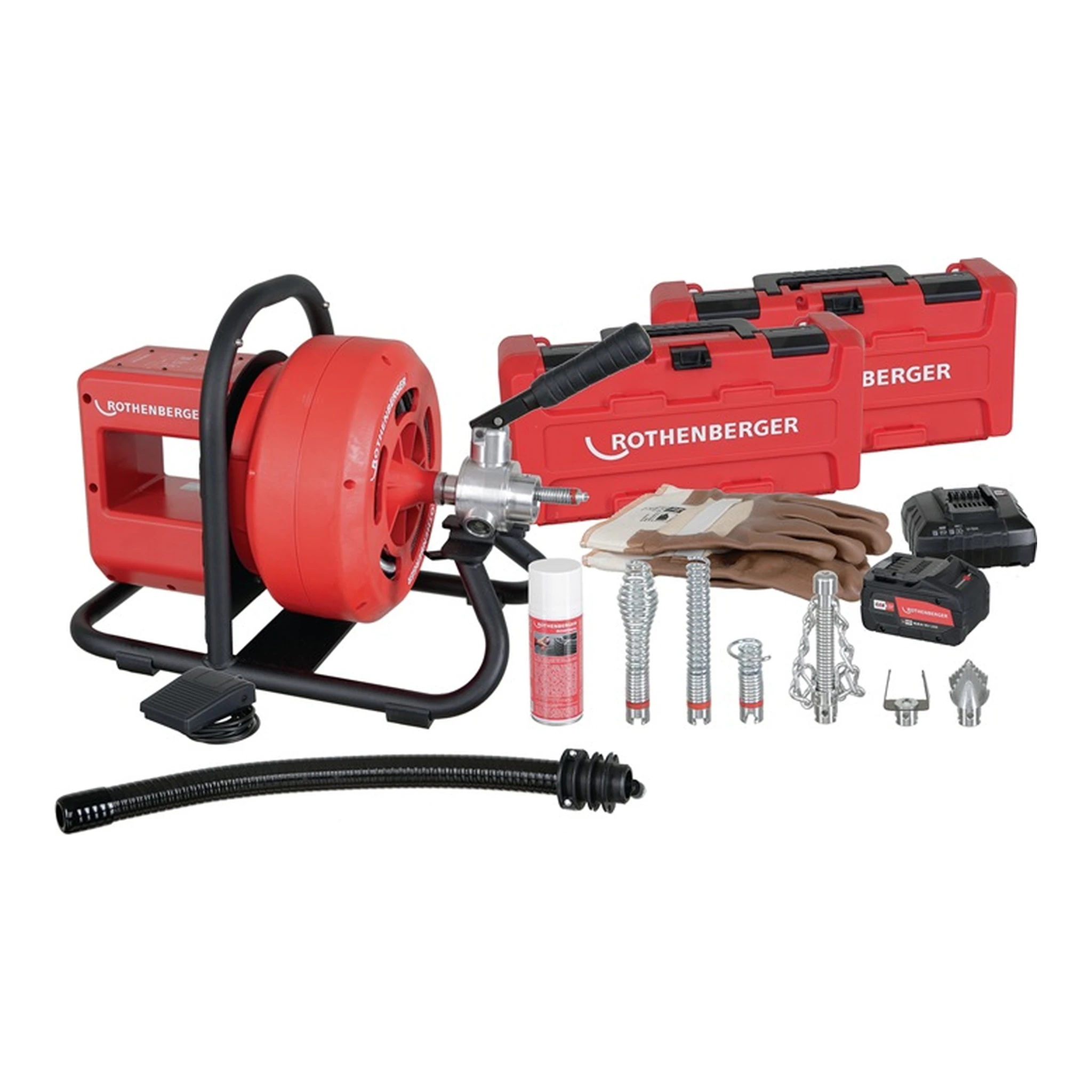 ROTHENBERGER | Akku-Rohrreinigungsmaschine RODRUM VarioClean | für Rohr-Ø 40-100 mm 18 V 8 Ah