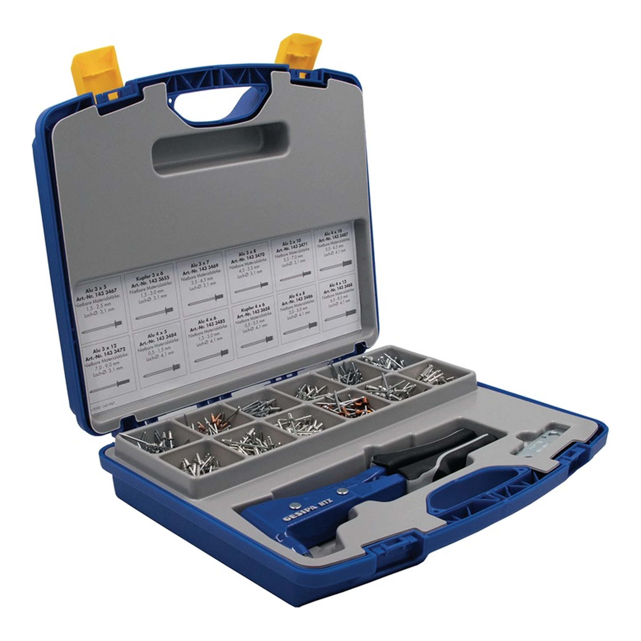 GESIPA | Blindnietsortiment Nietbox | 942-teilig NTX u.Blindniete Alu/Stahl, Kupfer/Stahl
