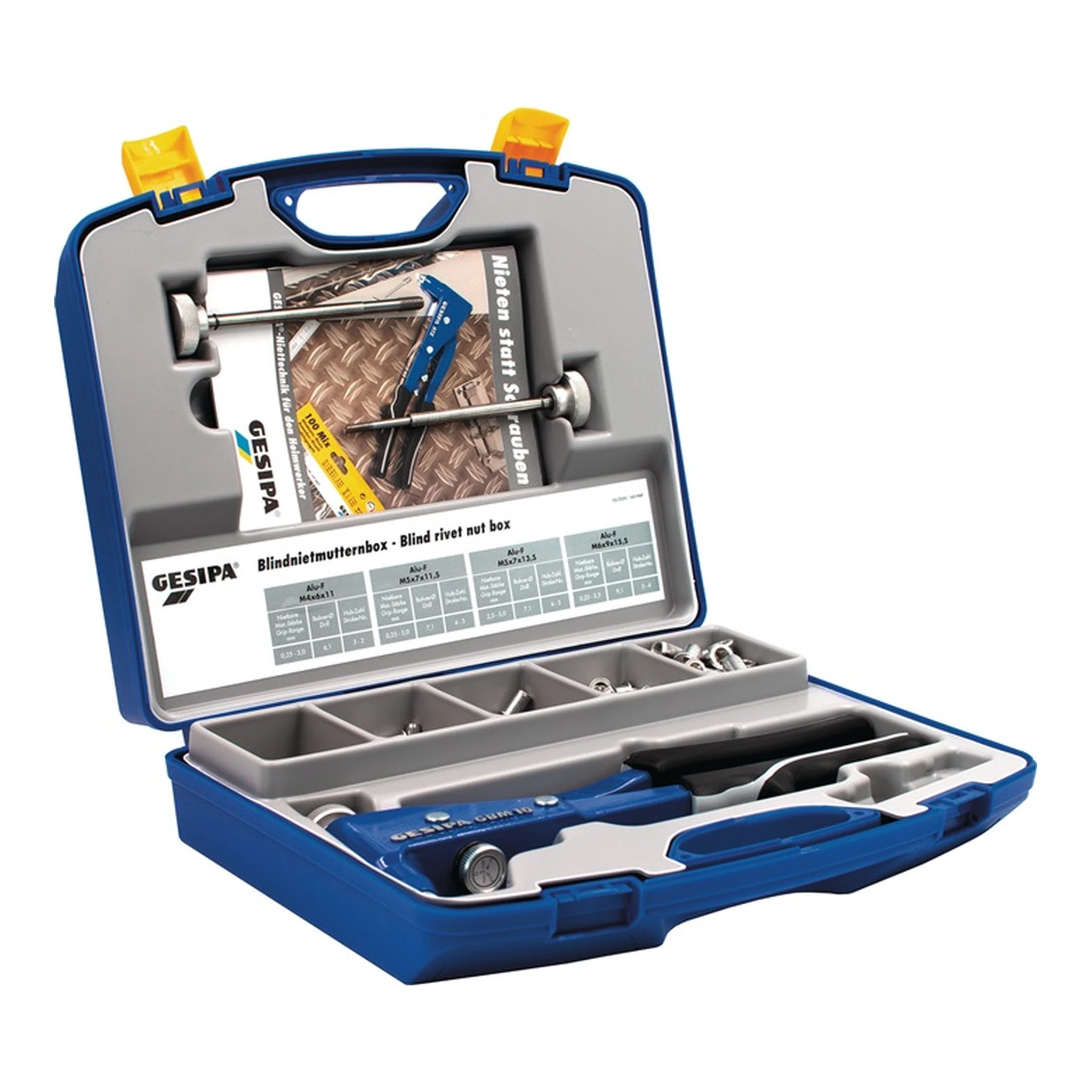 GESIPA | Blindnietmutternsortimentbox | 156 teilig Zange GBM10 u.Blindnietmutter M4 - M6
