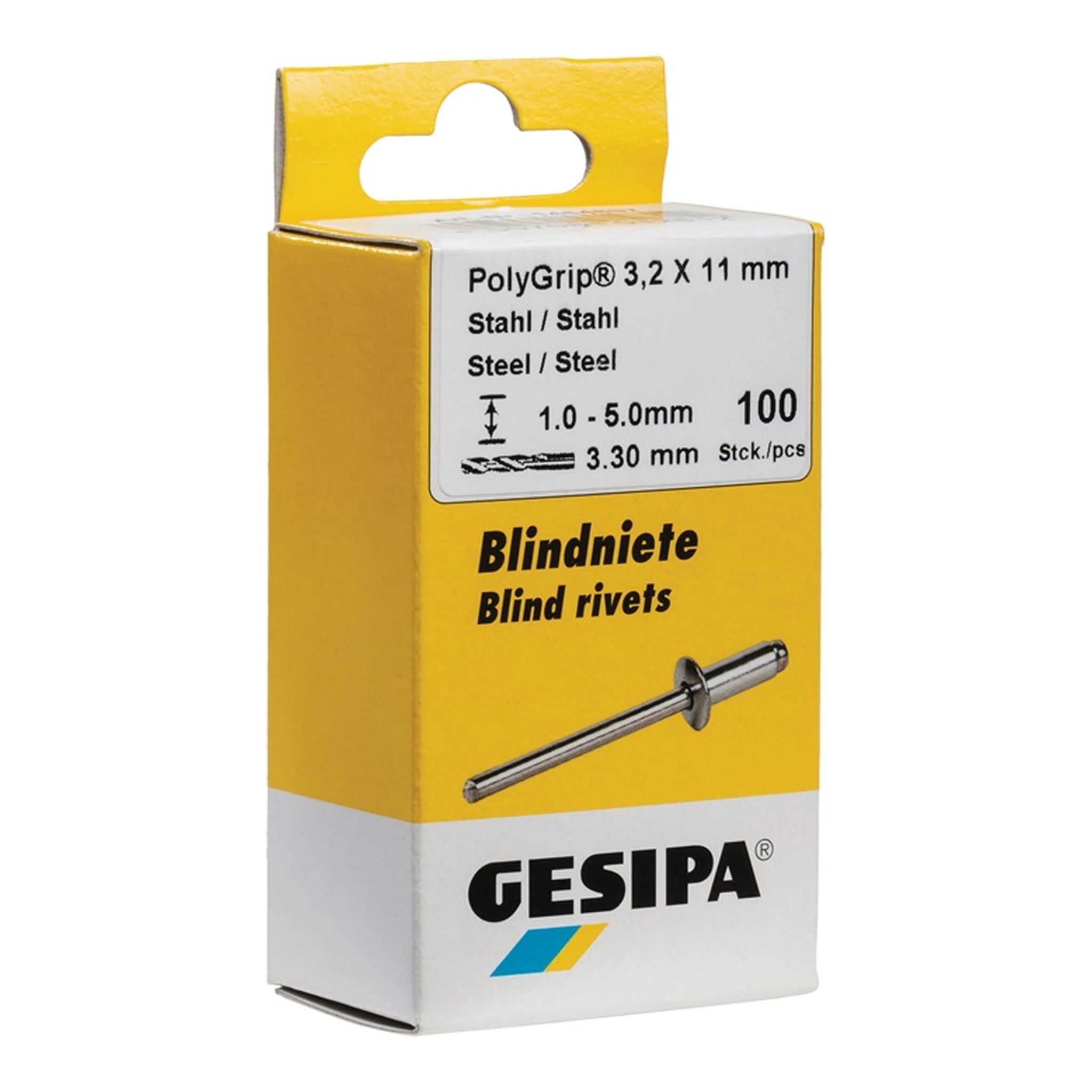 GESIPA | Blindniet PolyGrip® | Nietschaft d x l 3,2 x 11 mm Stahl / Stahl