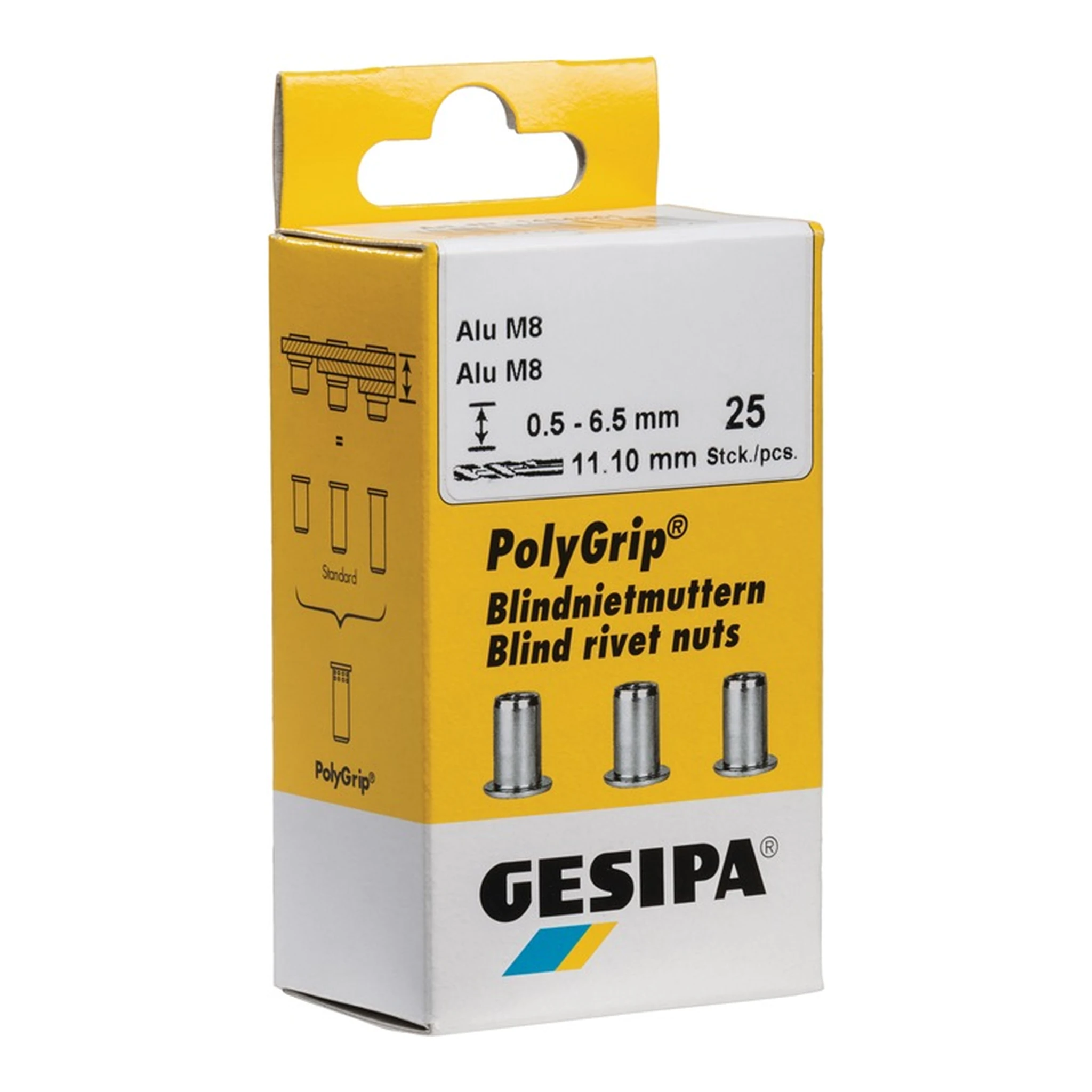 GESIPA | Blindnietmutter PolyGrip® | Nietschaft d x l 11 x 20 mm M8 Alu