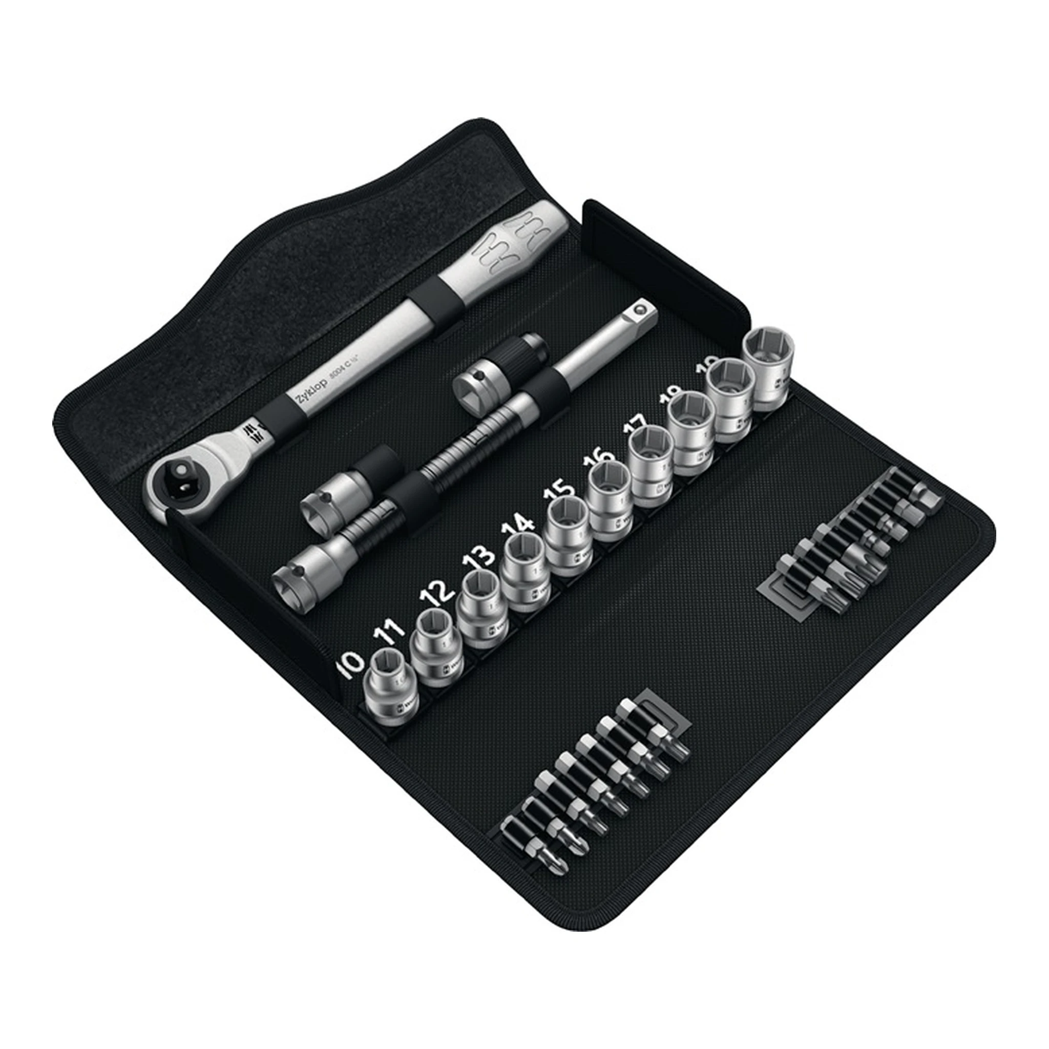 WERA | Steckschlüssel-Satz Zyklop Metal | 28-teilig 1/2 ″ Schlüsselweiten 10-19 mm