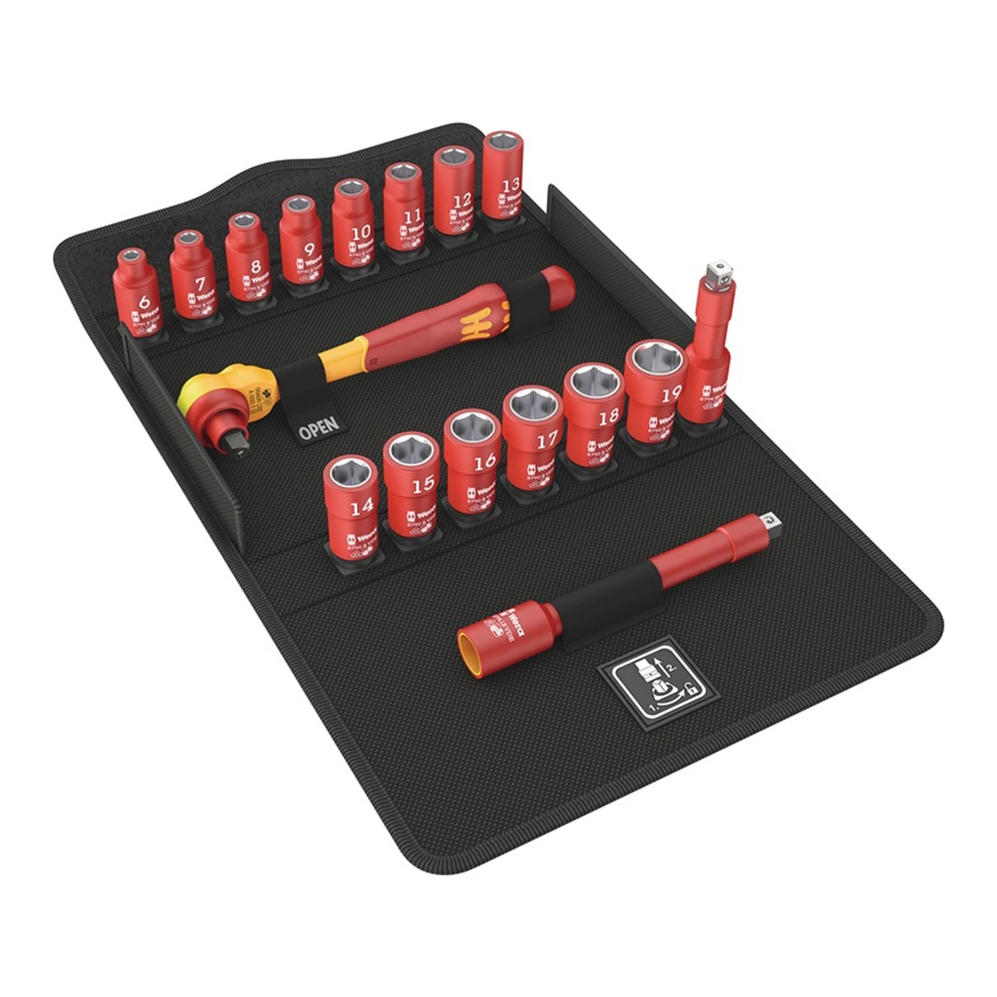 WERA | Steckschlüssel-Satz 8100 SB VDE 1 Zyklop | 17-teilig 3/8 ″ Schlüsselweiten 6-19 mm