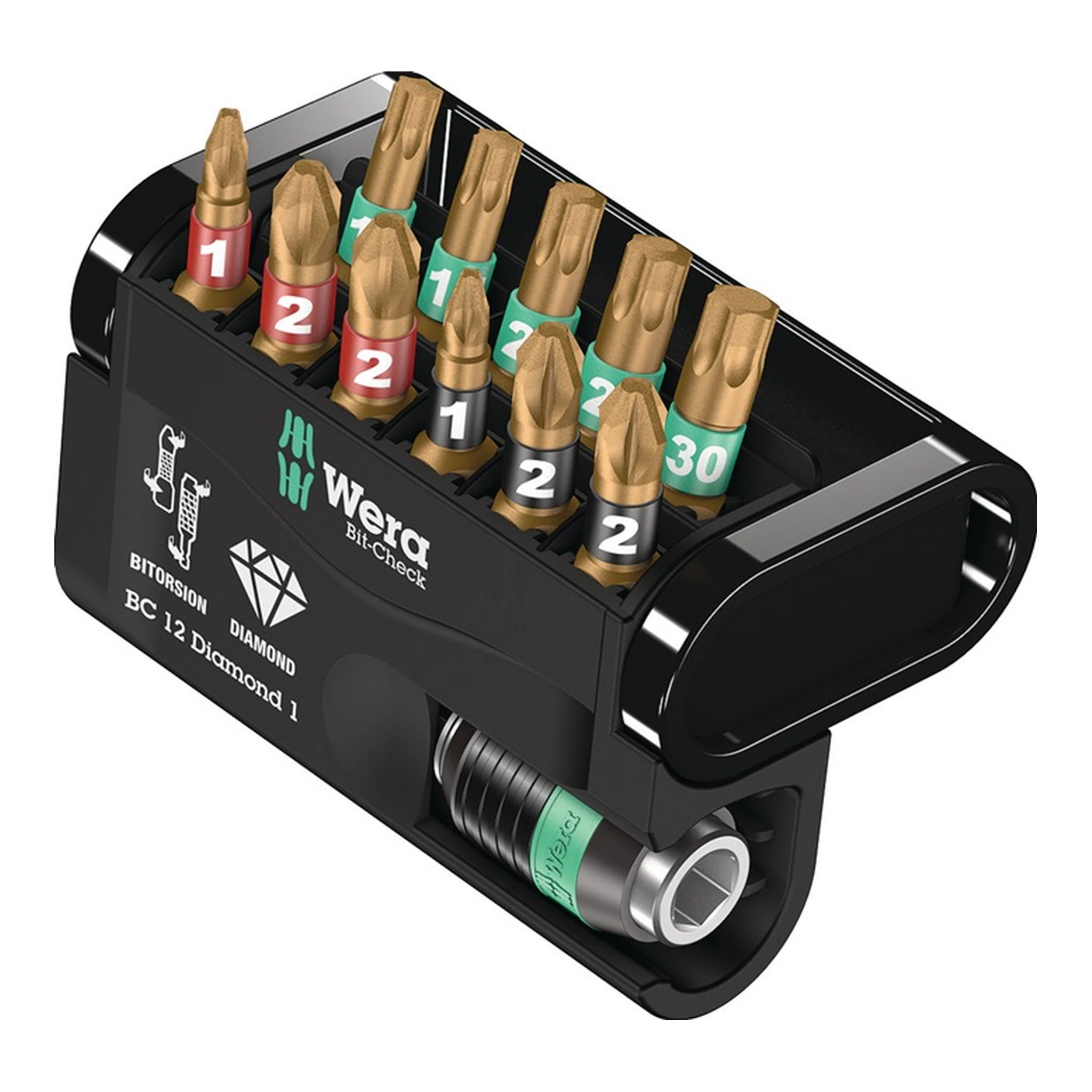 WERA | Bitsortiment Bit-Check Diamond 1 | 12-teilig PH/PZD/TX