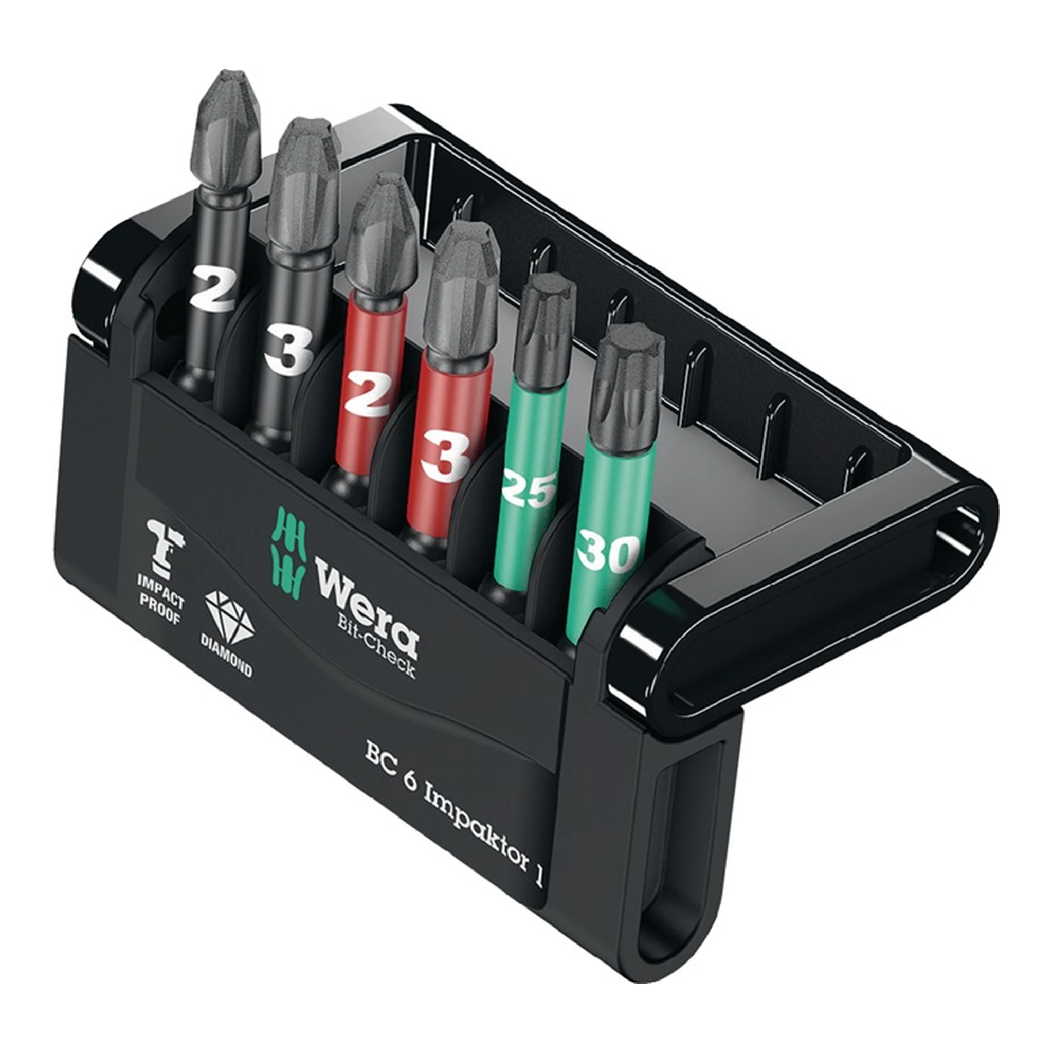 WERA | Bitsortiment Bit-Check 6 Impaktor 1 | 6-teilig PH/PZD/T