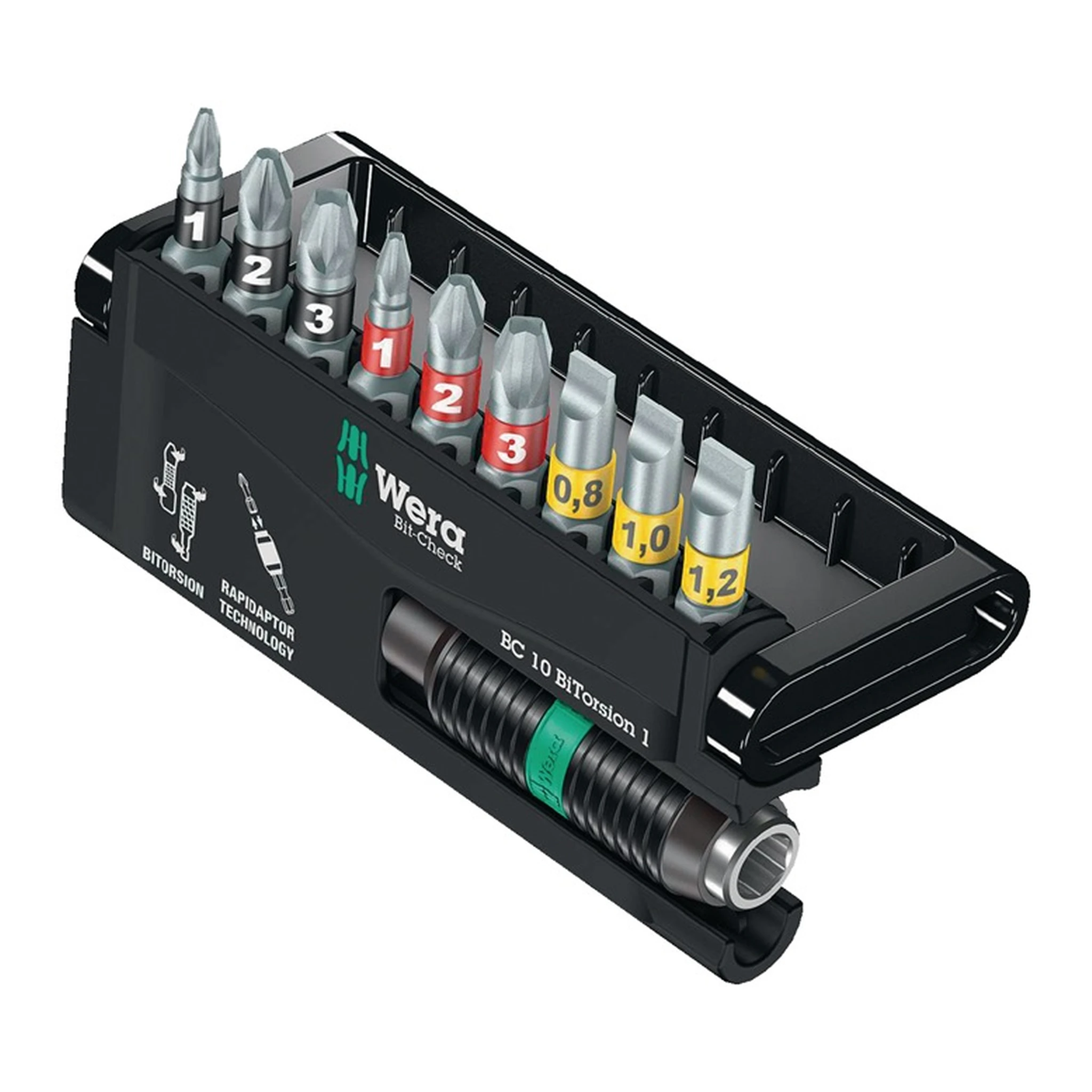 WERA | Bitsortiment Bit-Check 10 BiTorsion 1 | 10-teilig Schlitz/PH/PZD