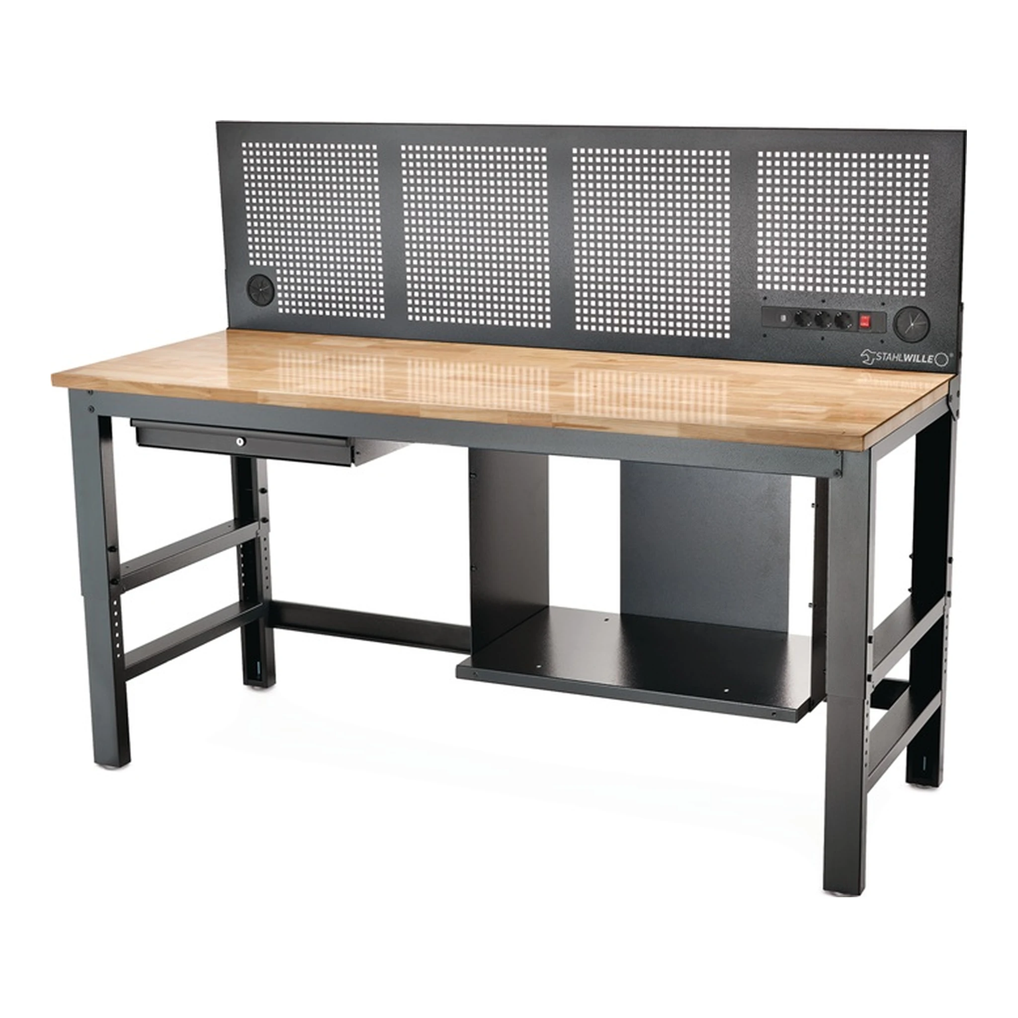 STAHLWILLE | Werkbank WB 630 | B2000xT725xH1281-1586mm Gummibaum anthrazitgrau / anthrazitgrau