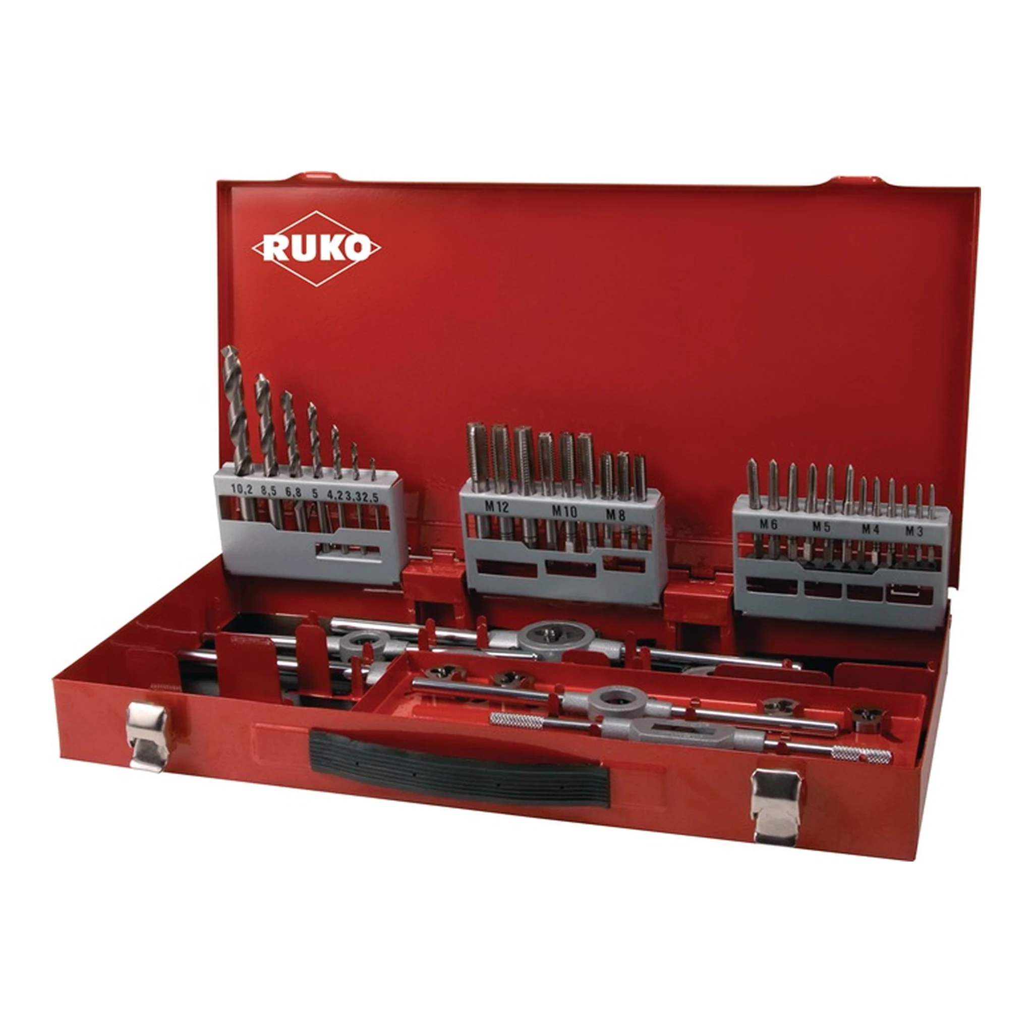 RUKO | Gewindeschneidzeug-Satz | M3-M4-M5-M6-M8-M10-M12 44 teilig HSS