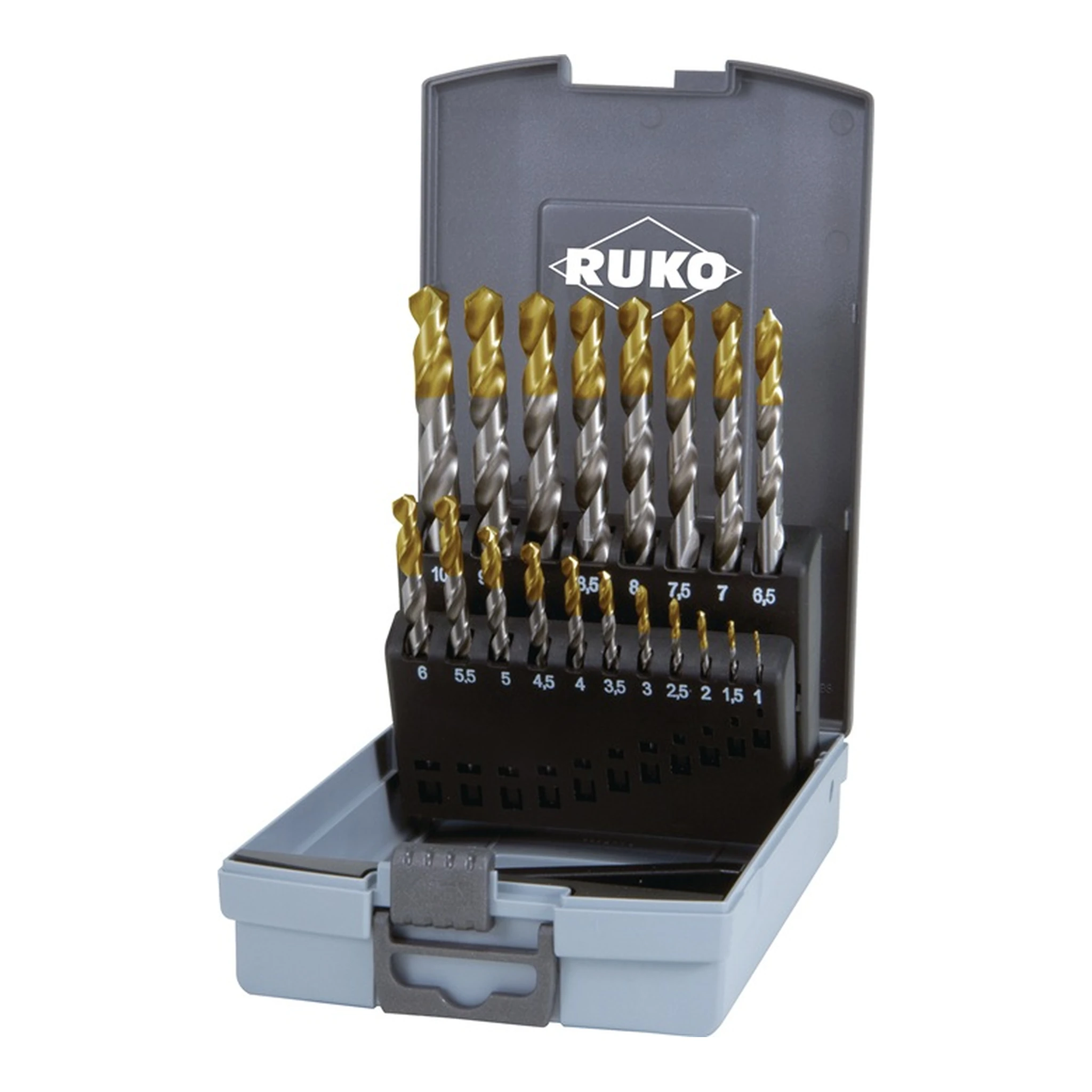 RUKO | Spiralbohrer-Satz DIN 338 Typ N | Nenn-Ø 1-10x0,5 mm HSS TiN-kopfb.