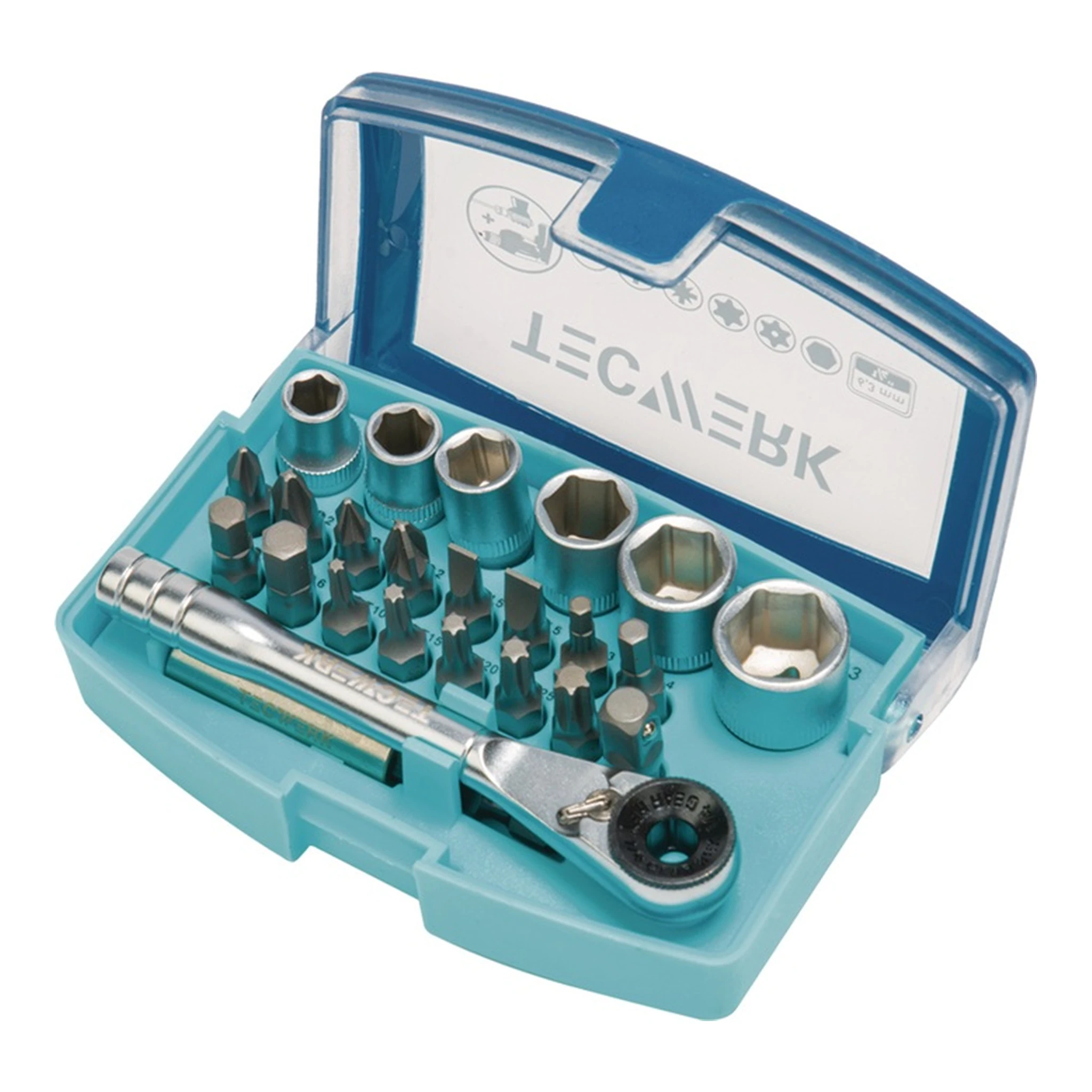 TECWERK | Bit-/Steckschlüssel-Set | 24-teilig Schlitz/PH/PZD/T/Knarre/6 Nüsse