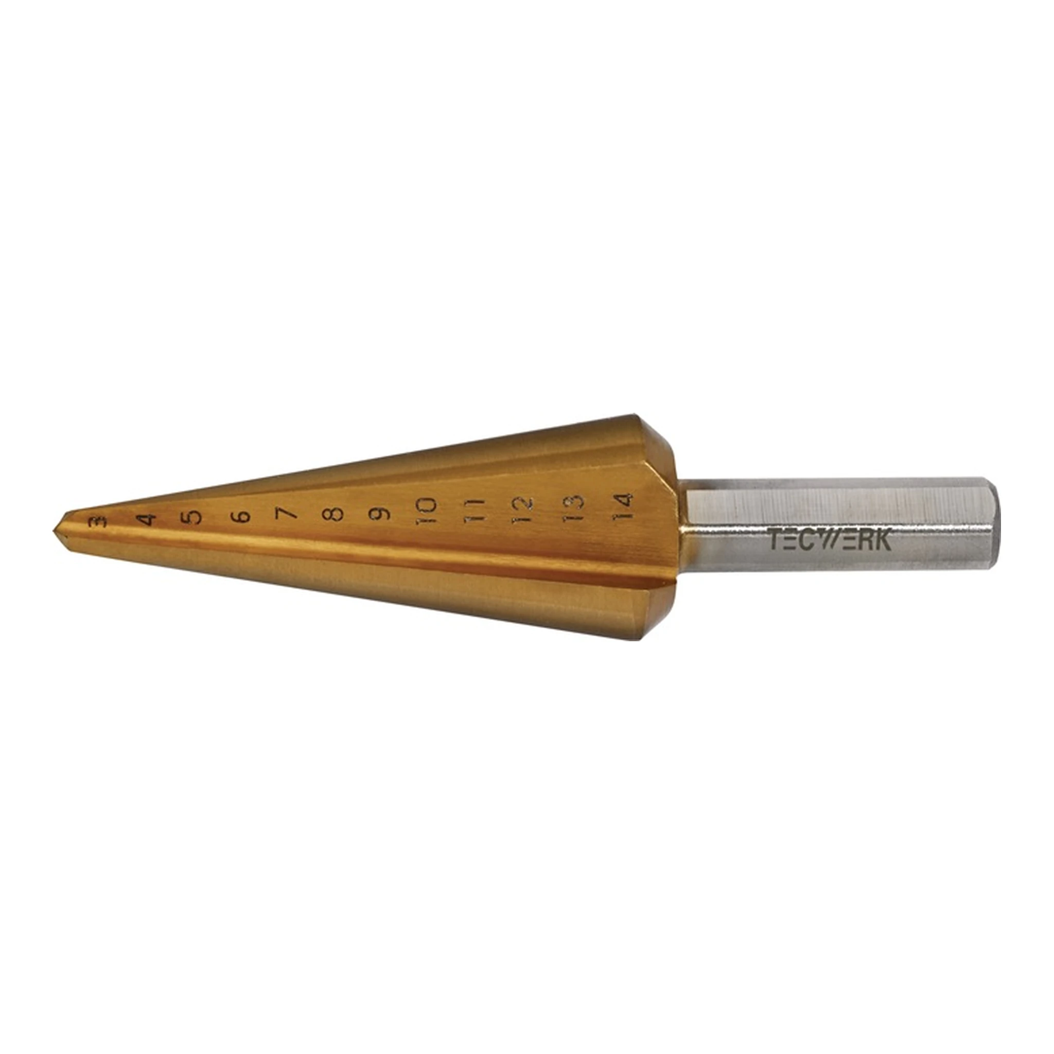TECWERK | Blechschälbohrer | Bohrbereich 3-14 mm HSS TiN Gesamtlänge 58 mm